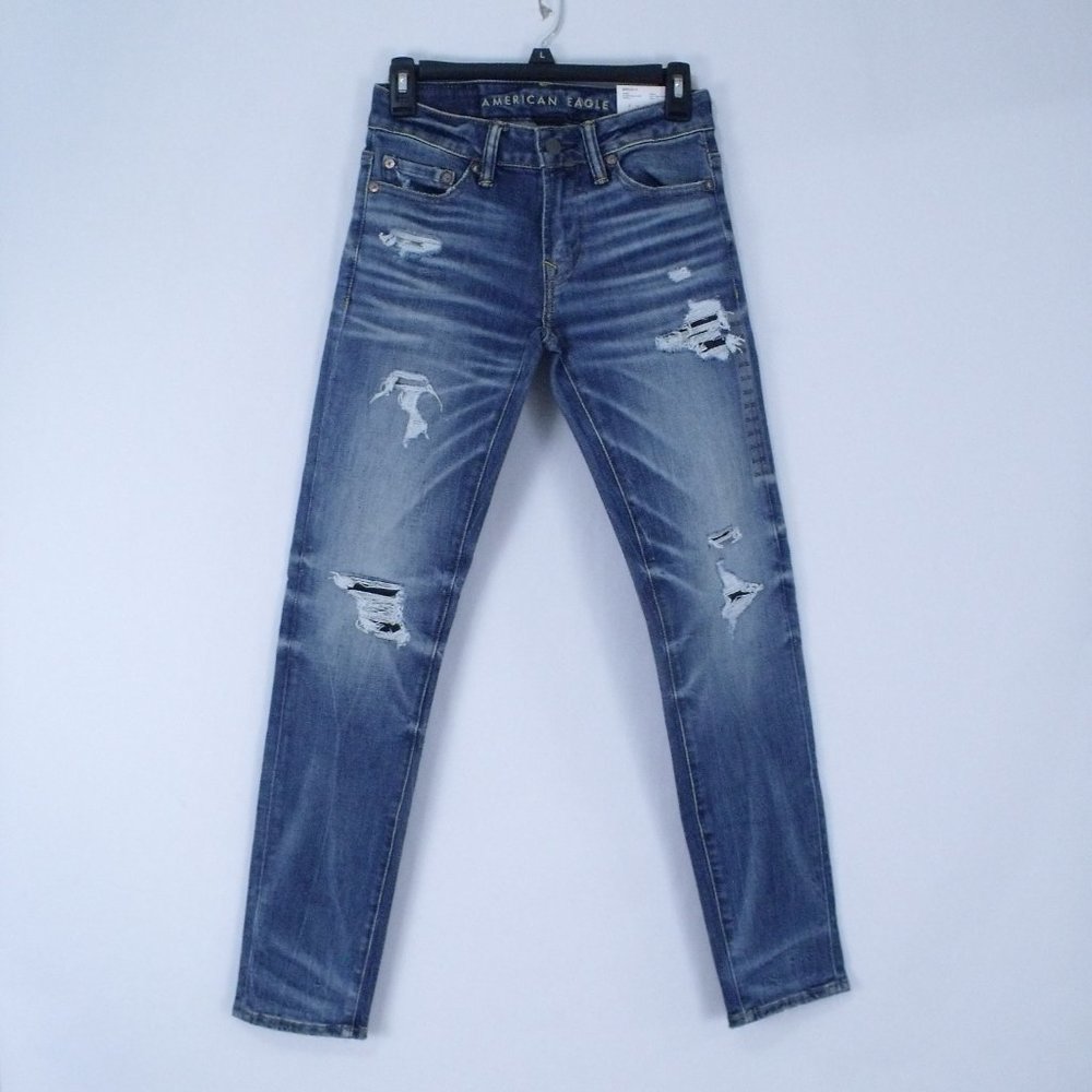 American Eagle Airflex+ Distressed Patched Skinny Jeans - Picture 1 of 6